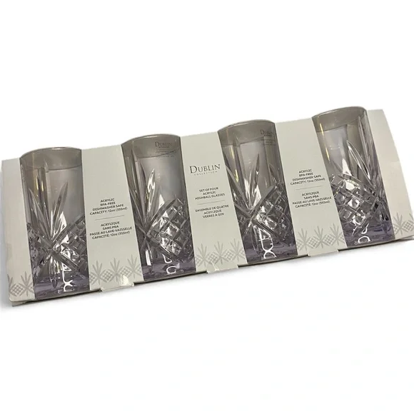 Godinger Dublin Clear Acrylic Highball Glass Set of 4 Brand New - Picture 2 of 3